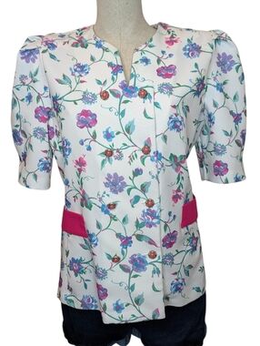 Vintage Tradition Floral Blouse Made in Canada Puff Sleeve Cottagecore size 10
